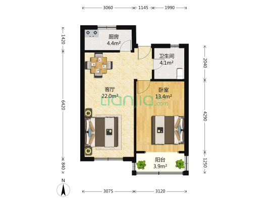 玉兰花苑 1室1厅1卫 77平方