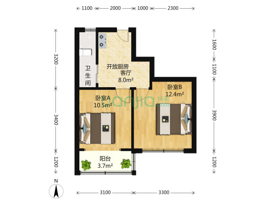 马泾桥三村 2室1厅1卫 52平方