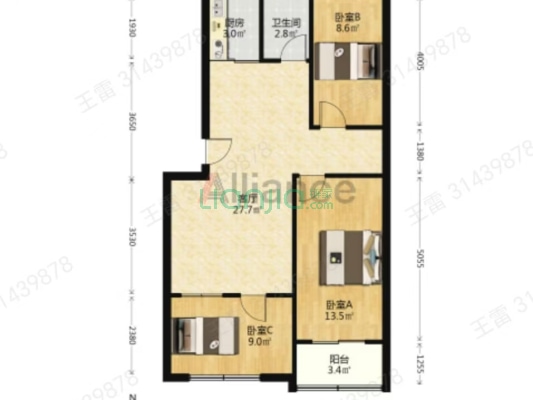 东兴小区(涿州) 2室2厅 南 北-户型图