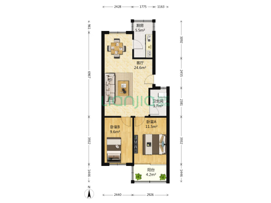 金象园 2室1厅1卫 77平方