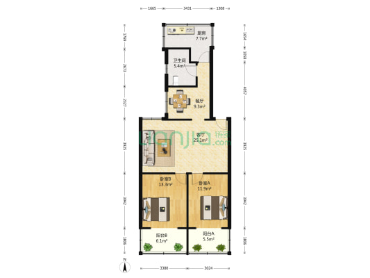 银沙横街9号院 2室2厅1卫 93平方