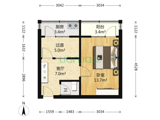 二药北楼 1室1厅1卫 46平方