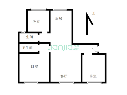 红山尚景   大三阳格局    独3两室 格局方正 厨房独立-户型图