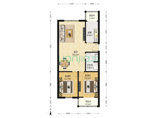 水东里 2室1厅1卫 108平方