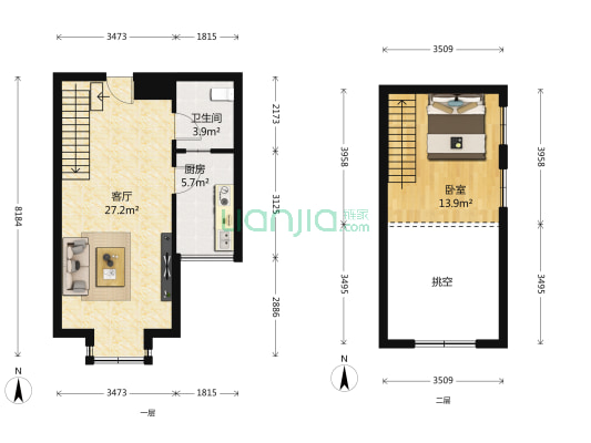 动力院景一期汇仁南园 1室1厅1卫 47平方