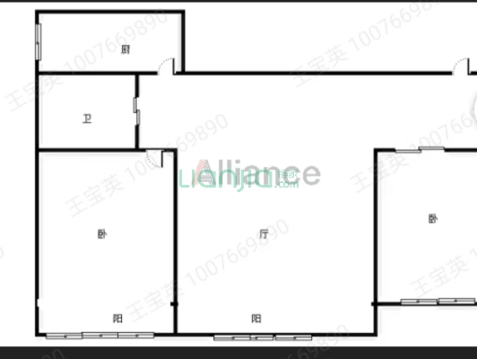 天桥小区双塔，西丁  两居室 拎包入住 业主急售-户型图