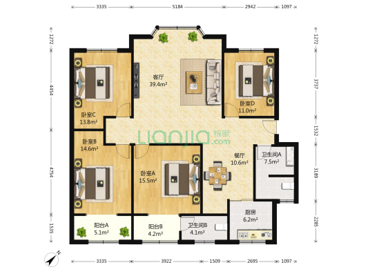 攀交花园 4室2厅2卫 167平方