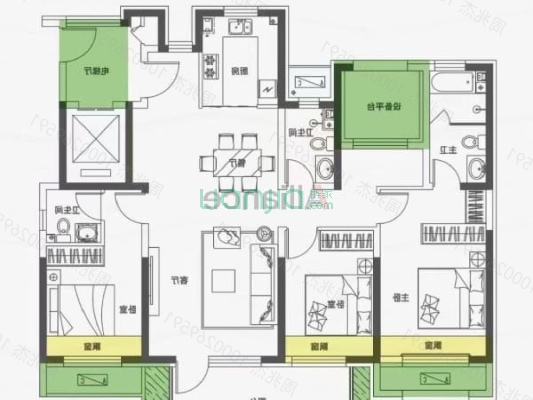 花田路 花园社区 集中供暖 四室两厅三卫-户型图
