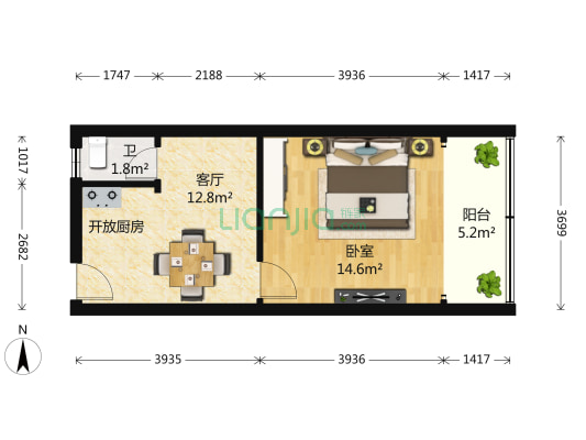 洪珞社区 1室1厅1卫 42平方