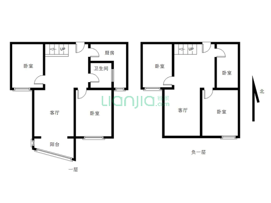钻石商圈 御景园优质大两居  两层的利用空间 居住舒适-户型图