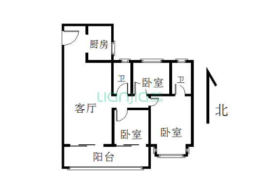 碧桂园121平毛坯三室，72万！户型方正，客厅通阳-户型图