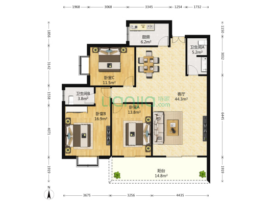 东湖花园二期 3室1厅2卫 138平方