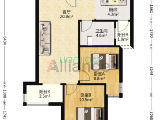 大社区 名物业 高绿化 精装小两居-户型图