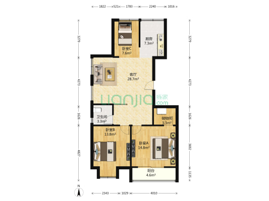 京门府 3室1厅1卫 116平方