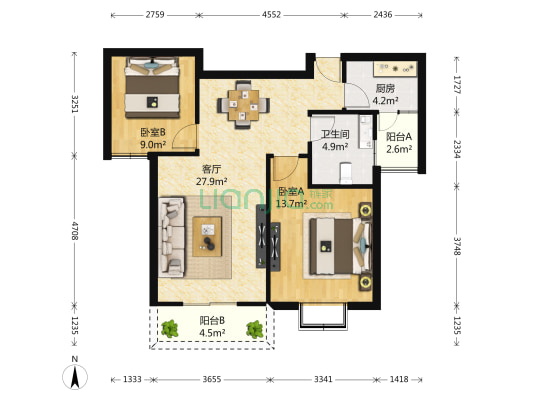 金桥普林斯顿 2室1厅1卫 89平方