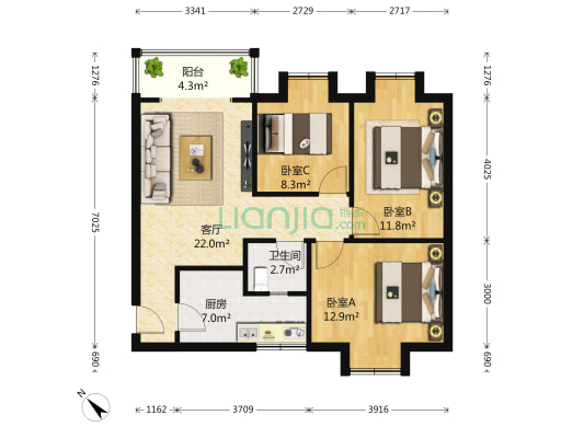 柳江新居二期 3室1厅1卫 83平方