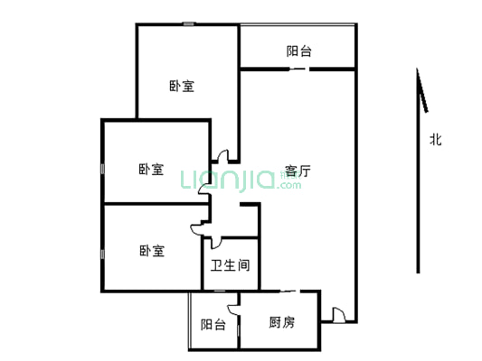 圣桦名城84平套3单卫精装修房家具家电齐全-户型图