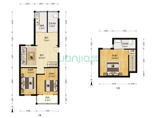 康安里小区 3室2厅2卫 81平方