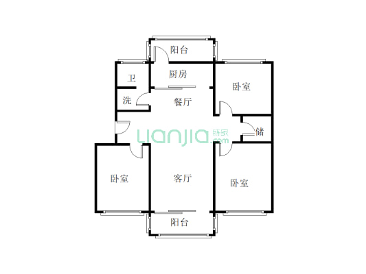 铁道部建厂局家属楼 3室2厅 南 北-户型图