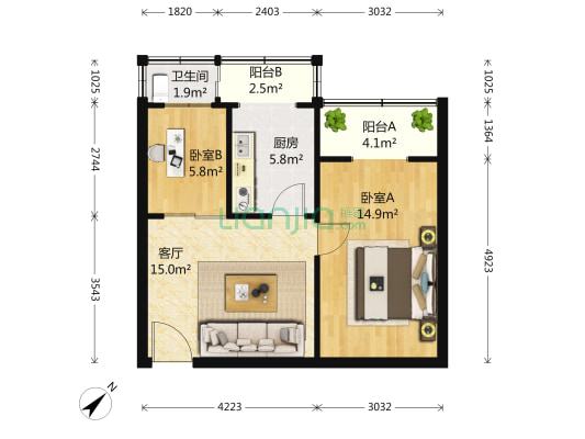 文昌路 2室1厅1卫 52平方