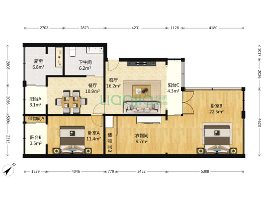 宁夏街205号 2室2厅1卫 104平方