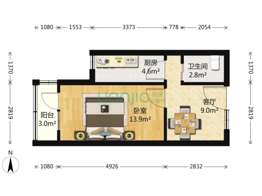 嘉园三里 1室1厅1卫 51平方