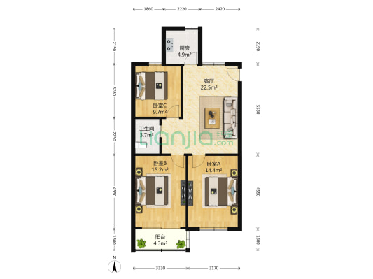 莲溪一村 3室1厅1卫 96平方