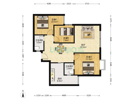 该房楼层好，采光好，价格便宜，出入方便，适合居家-户型图