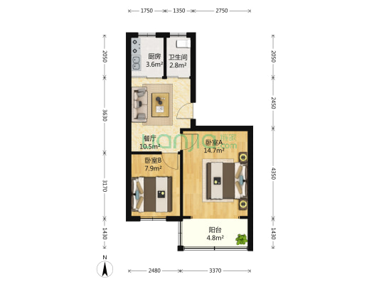 樱花苑 2室1厅1卫 59平方