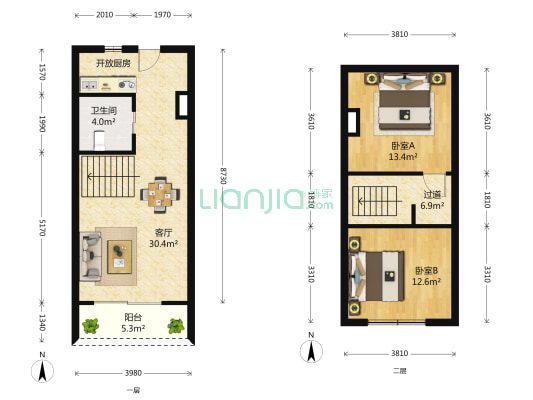 中心公馆 2室1厅1卫 66平方