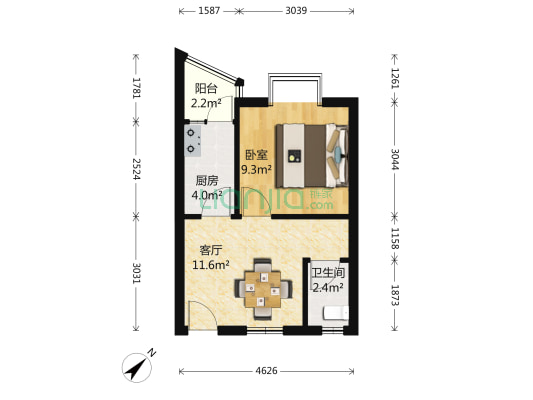 交大智能六期 1室1厅1卫 44平方