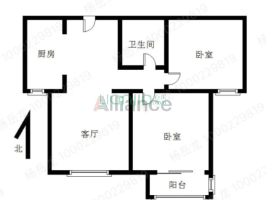 涿州码头温莎假日高层全南两居室-户型图