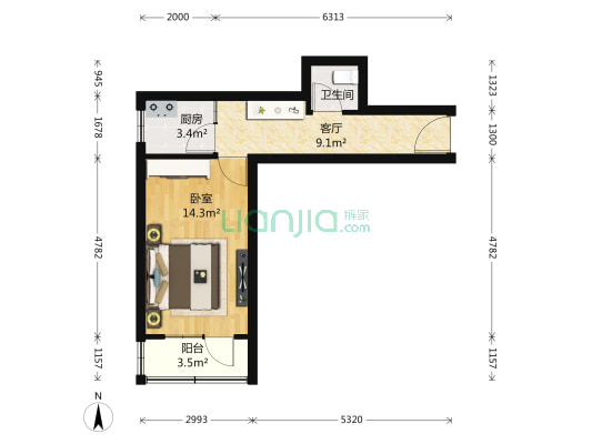 宫民里 1室1厅1卫 42平方