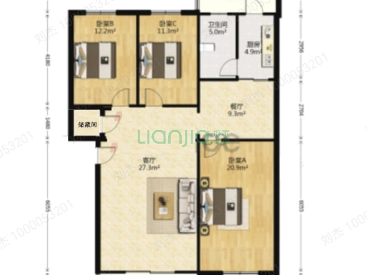 宜佳旺广场北边 南北通透大三居 单价3800 就是便宜-户型图