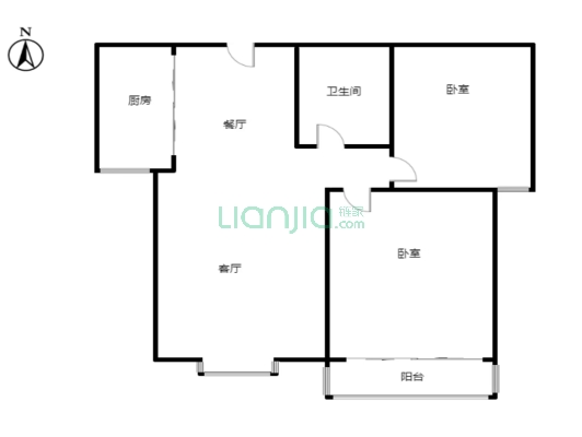 水岸花城全阳户型大两居室，有装修，家具家电全*。-户型图