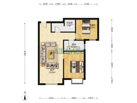 70年大产权，房证满二，次新房，通勤北京，交通方便。-户型图