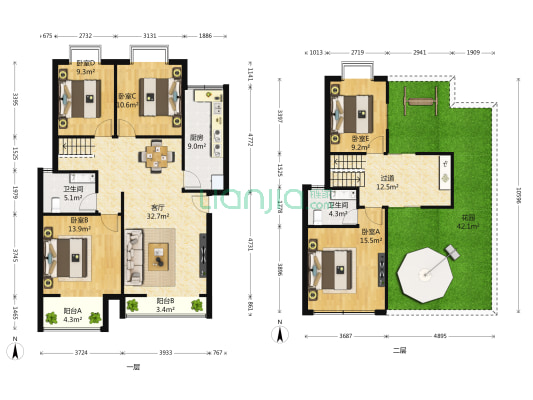 川大河畔 5室1厅2卫 166平方