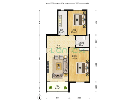 罗新苑西区 2室1厅1卫 93平方