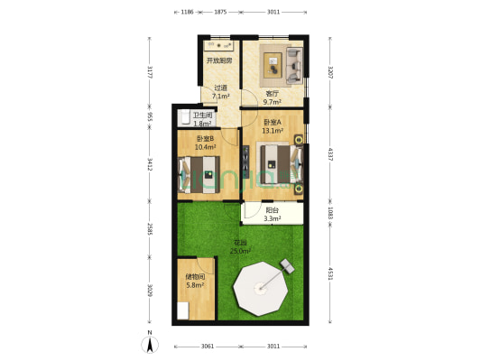 孔付司巷 2室1厅1卫 62平方
