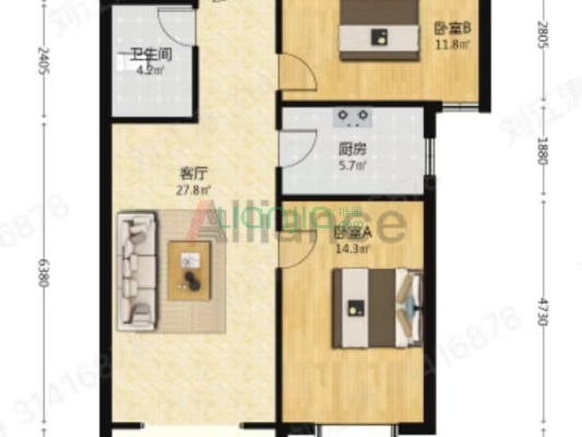 双馨佳园 2室2厅 南-户型图