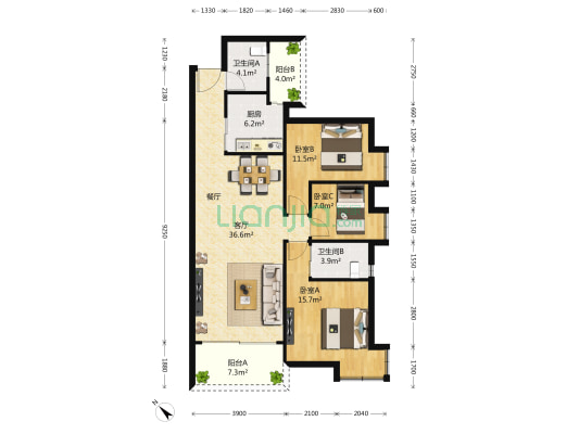 里仁府 3室1厅2卫 119平方