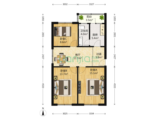 杏红巷 3室1厅1卫 91平方