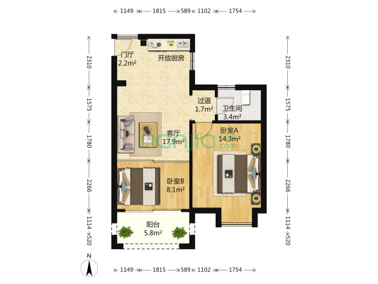 瑞州嘉园 2室1厅1卫 67平方
