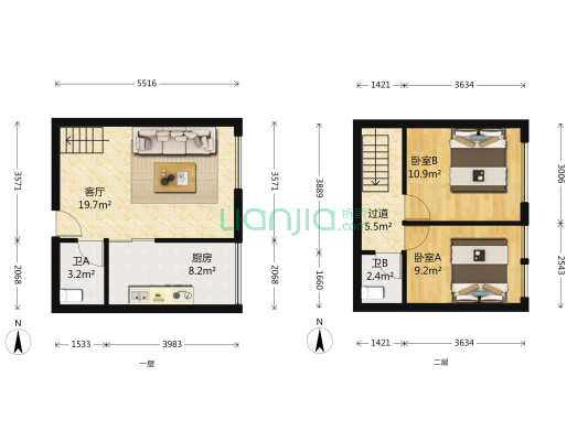 仁安龙城国际一期 2室1厅2卫 66平方
