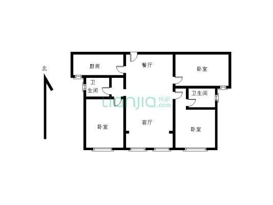 精装修大三室 房子空间大 价格低 居住舒适 采光好-户型图