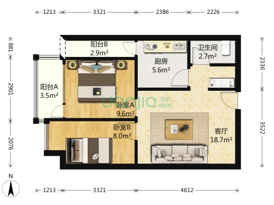 金沙蜜地 2室1厅1卫 67平方