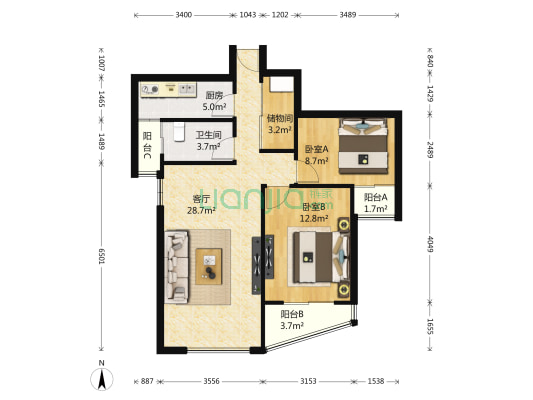 五缘公寓 2室1厅1卫 91平方