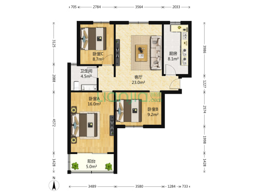 祥和雅苑 3室1厅1卫 87平方