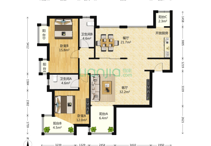 百合湾 2室2厅2卫 111㎡ 户型