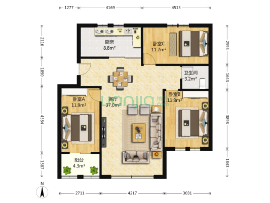 东山花园 3室1厅1卫 93平方